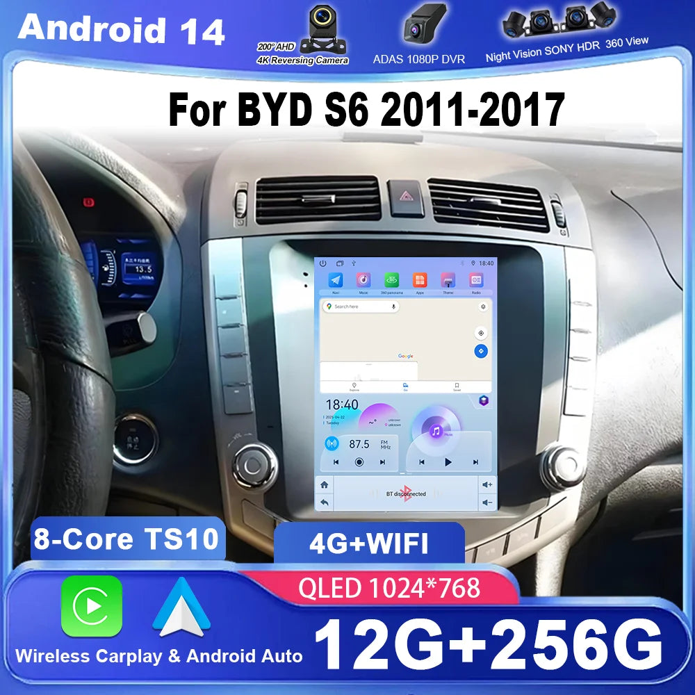 9.7” Android 14 Car Radio Stereo Carplay For BYD S6 2011-2017 Auto Multimedia Player WIFI
