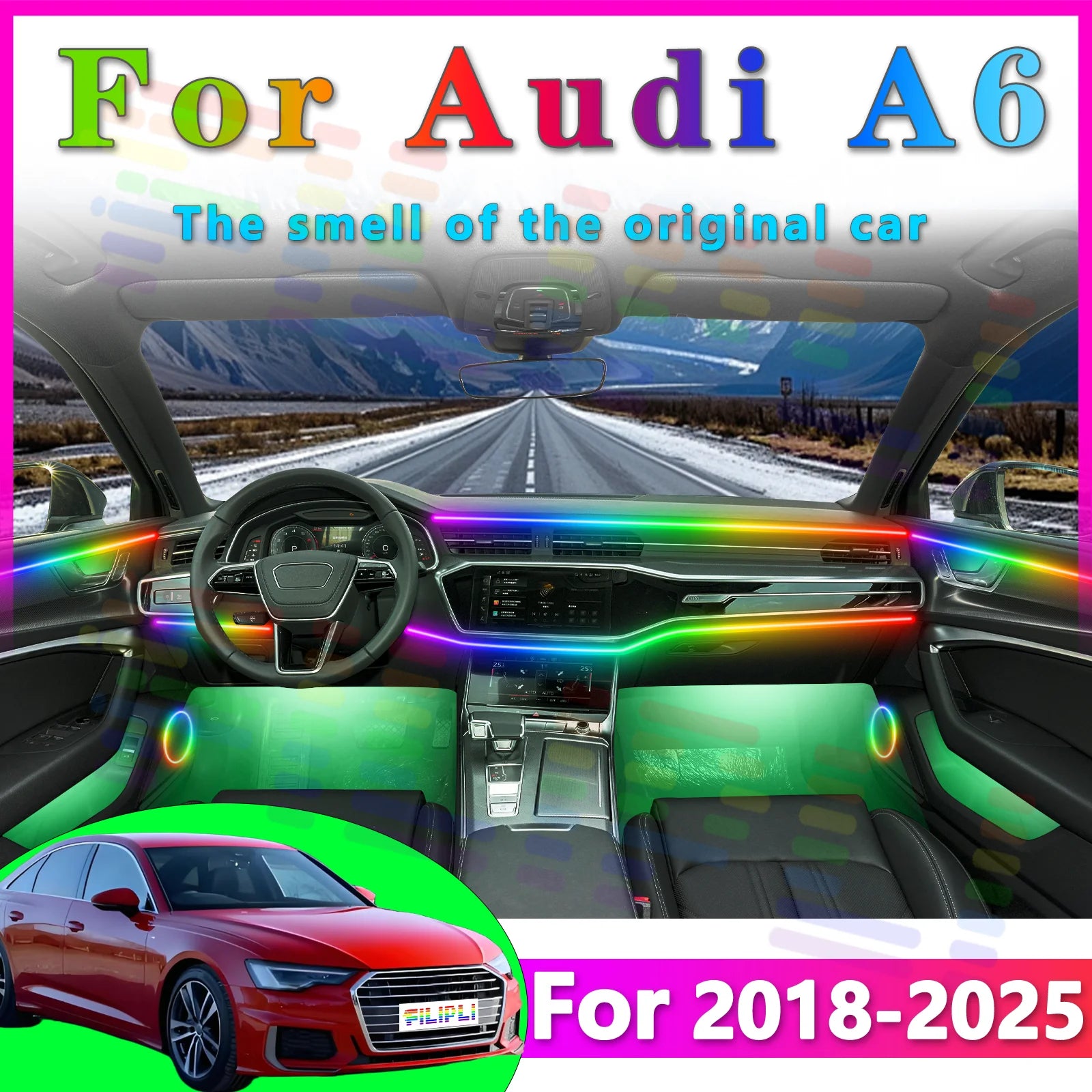 RGB - Ambient Light - for Audi A6 2018-2025 - App Control - Car Interior Lighting | AUTOKITSHOP