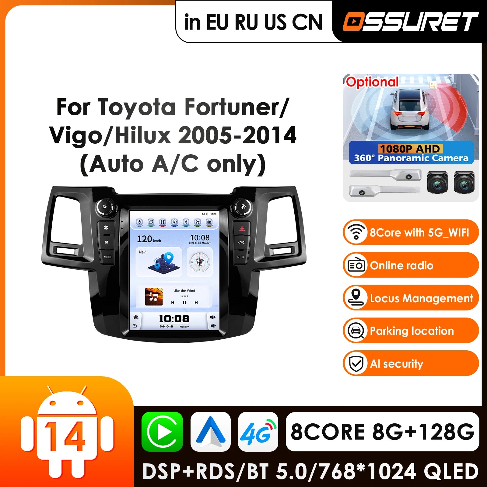 9.7" Car Radio GPS for Fortuner 2005-2014 Hilux Vigo - Carplay Android Auto 360° Camera