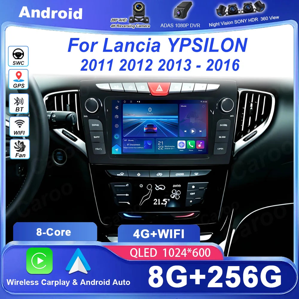 7''Android 16 Car Radio For Lancia YPSILON 2011 2012 2013 - 2016 Stereo Head Multimedia Vi
