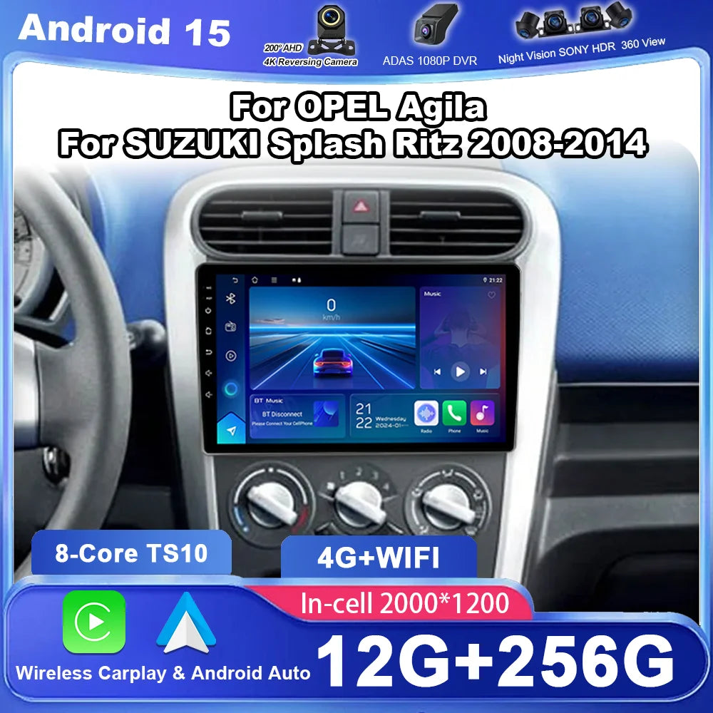 Android 14 Radio Stereo For OPEL Agila SUZUKI Splash Ritz 2008-2014 Auto Multimedia Player