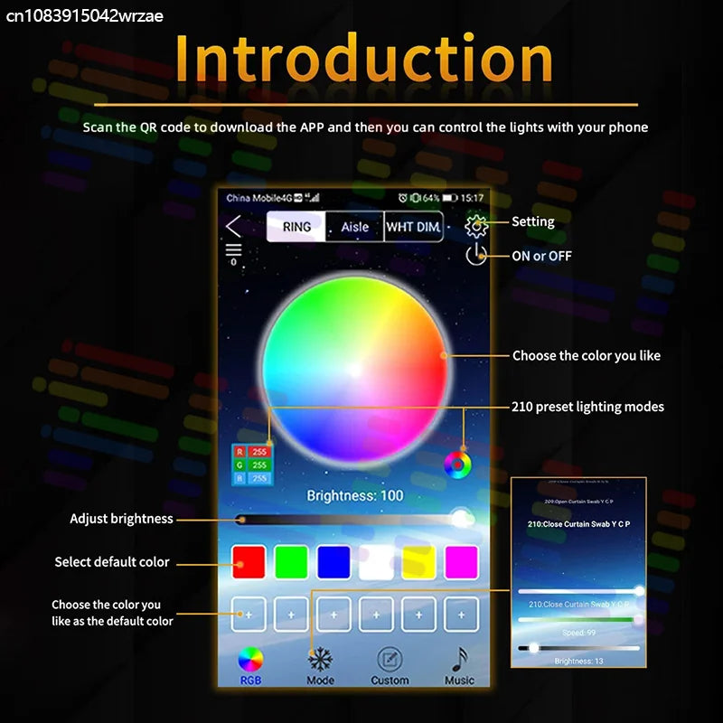 30/45/60cm LED Light Strip App & Bluetooth Controlled RGB Chasing-Color Headlights / LED D | AUTOKITSHOP