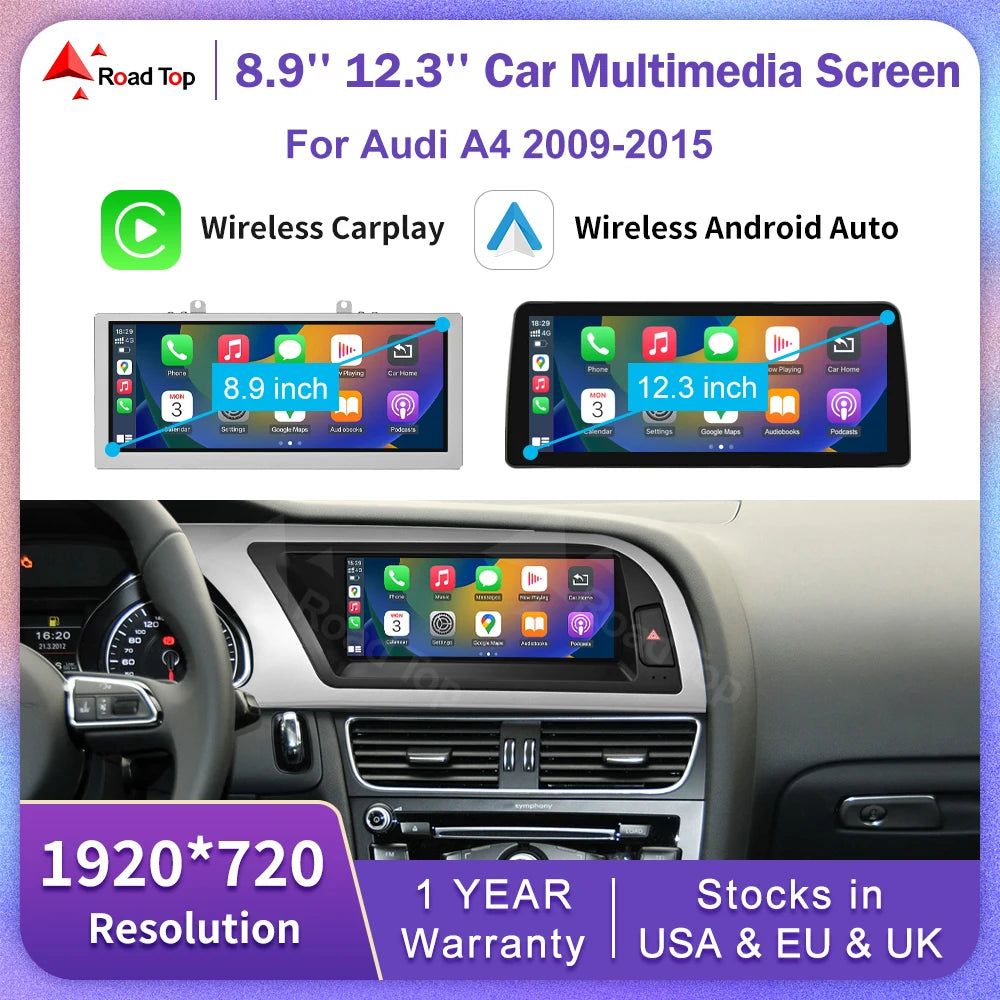 12.3" Car Multimedia Linux Touch Screen For Audi A4 2009-2015 Wireless CarPlay Android Aut | AUTOKITSHOP
