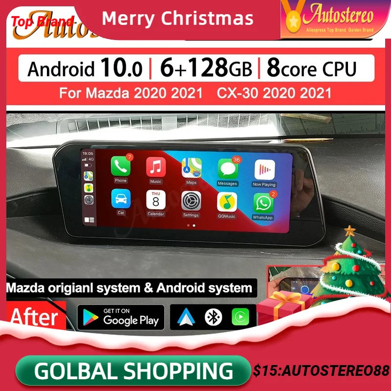 Carplay Dual System Auto Stereo Android14 For Mazda 3 CX-30 2020 2021 Car GPS Navigation H