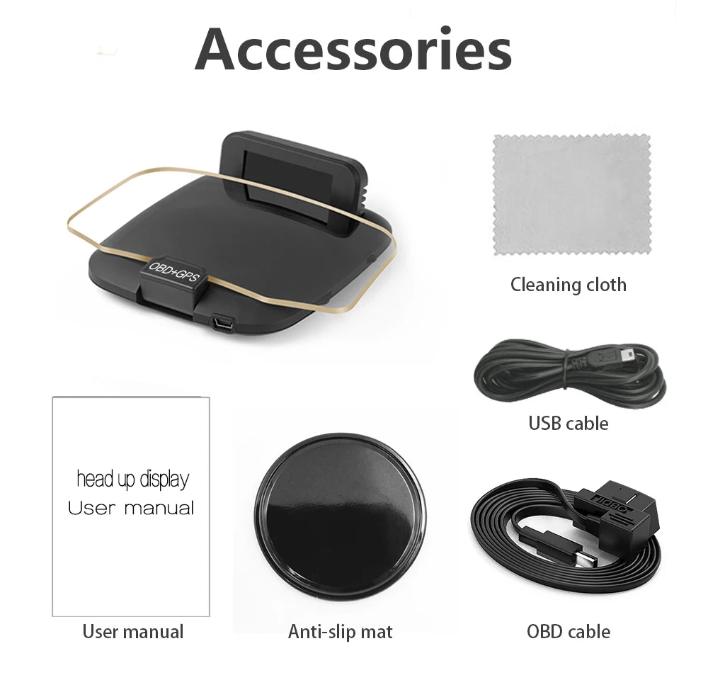 OBD+GPS C1 Car Navigation Projection HUD Head Up Display Speedometer Water Temp KMH MPH Overspee - Automotive LED Light