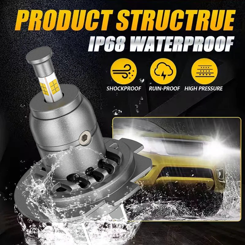 H7 H11 LED Headlight Bulbs 70W 30000LM 6000K White 4-Sided 360° CSP LED, 1:1 Mini Size, Pl