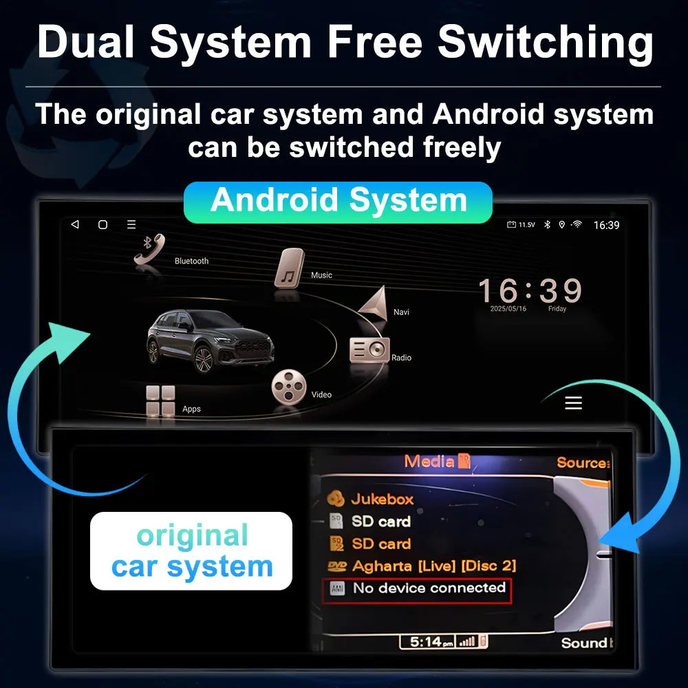 QLED 2400*900P HD Screen Android 14 RHD for Audi Q5 2009 - 2017 Bluetooth GPS Wireless Car