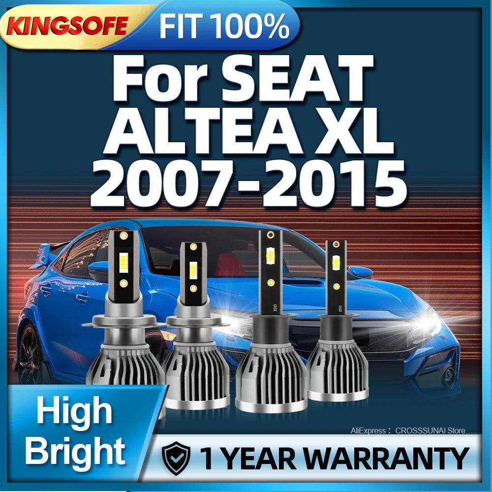 2/4Pcs 180W Led Lamp Car H1 H7 Headlight CSP Light Bulbs For SEAT ALTEA XL 2007 2008 2009