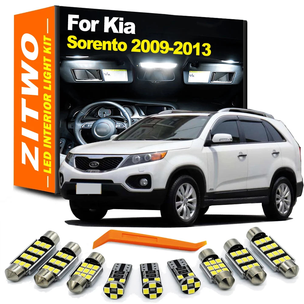 ZITWO 9Pcs Car Light Accessories LED Interior Bulb Kit For Kia Sorento XM MK2 2 II 2009 2010 2011 2012 2013 Dome Map Trunk Lamp