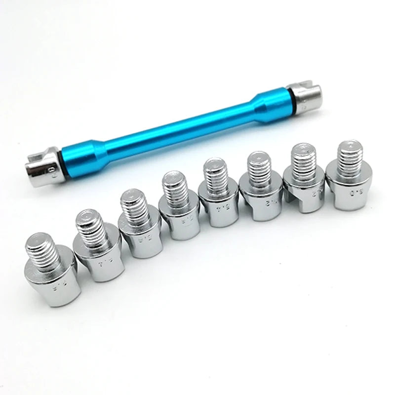 Blue CNC Motorcycle Spoke Wrench w/ 10 Hardened Tips 5.0-6.8 For Most Motorbikes