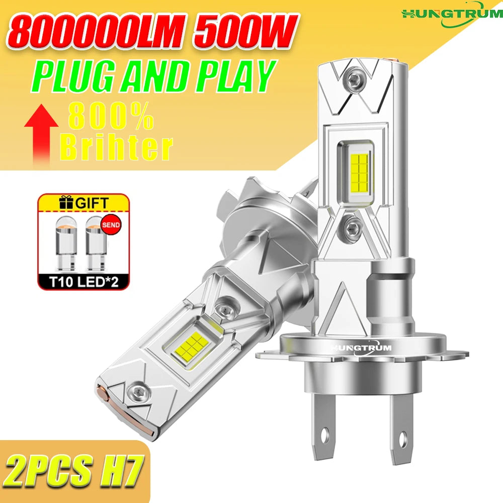 Ampoule LED H7 800000LM CANBUS Headlight Bulb Plug And Play 6000K Cool White Wireless Spot
