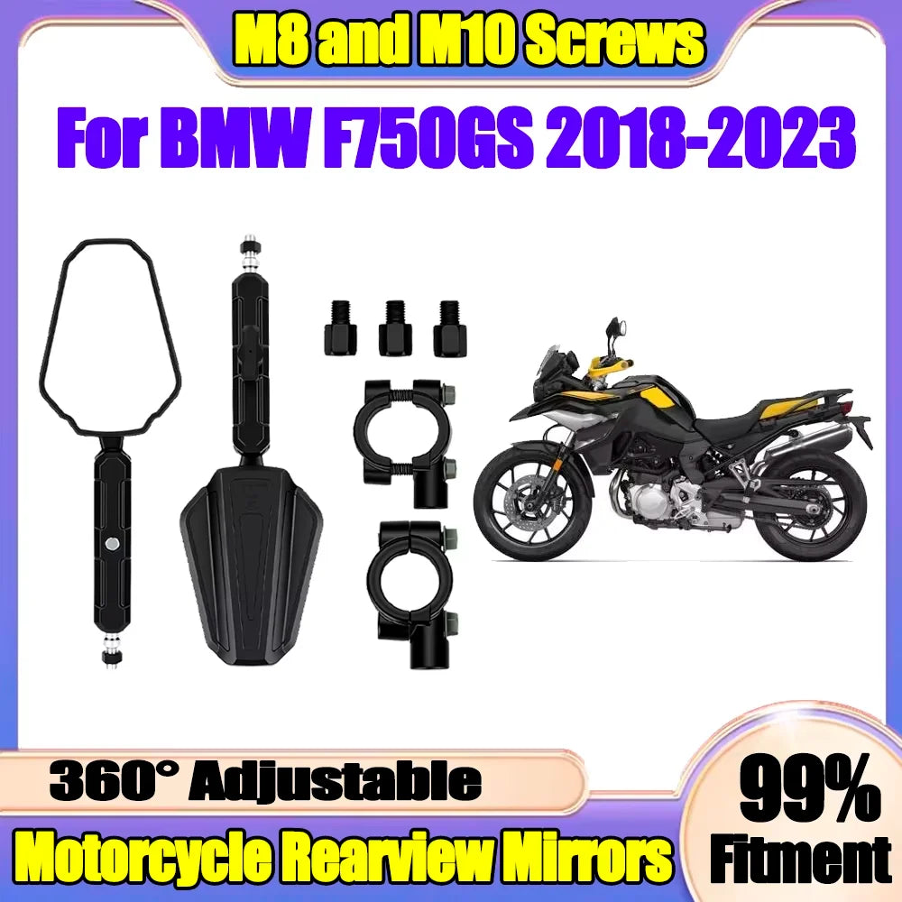 8mm 10mm Folding Motorcycle Rearview Mirrors Off Road Adv Wide Side Mirror 360° Adjustable
