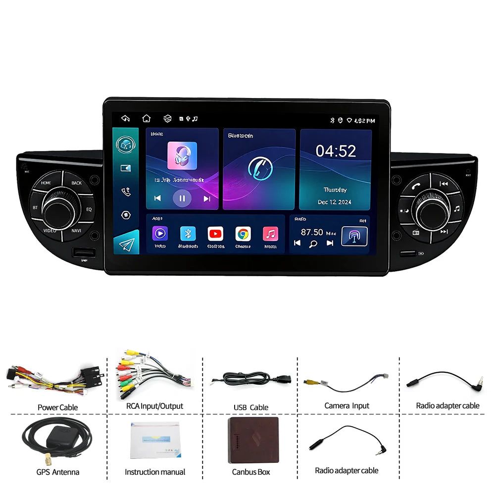 7" Android Car Radio GPS Type-C for Fiat 500 with Center Knob - USB CarPlay Android Auto Bluetooth Steering Control