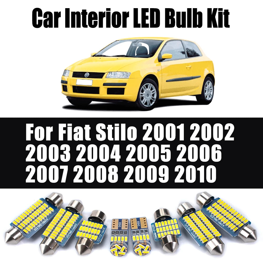 14-Piece LED Interior Light Kit for Fiat Stilo 2001- 2009 - Canbus Dome Map Door Trunk Bulbs | AUTOKITSHOP