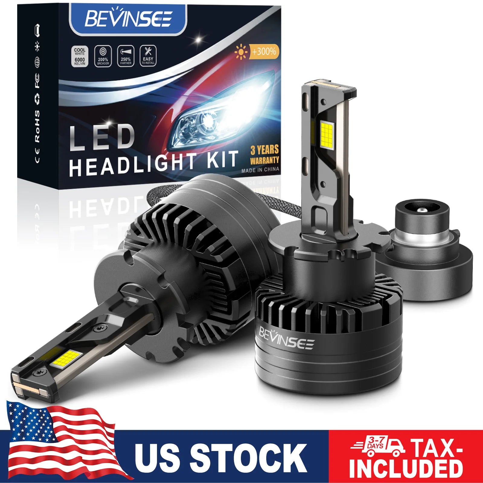 BEVINSEE D2S D2R LED Bulbs CANBUS 80W 8000LM LED D5S Car Headlight Bulbs HID Xenon Replace