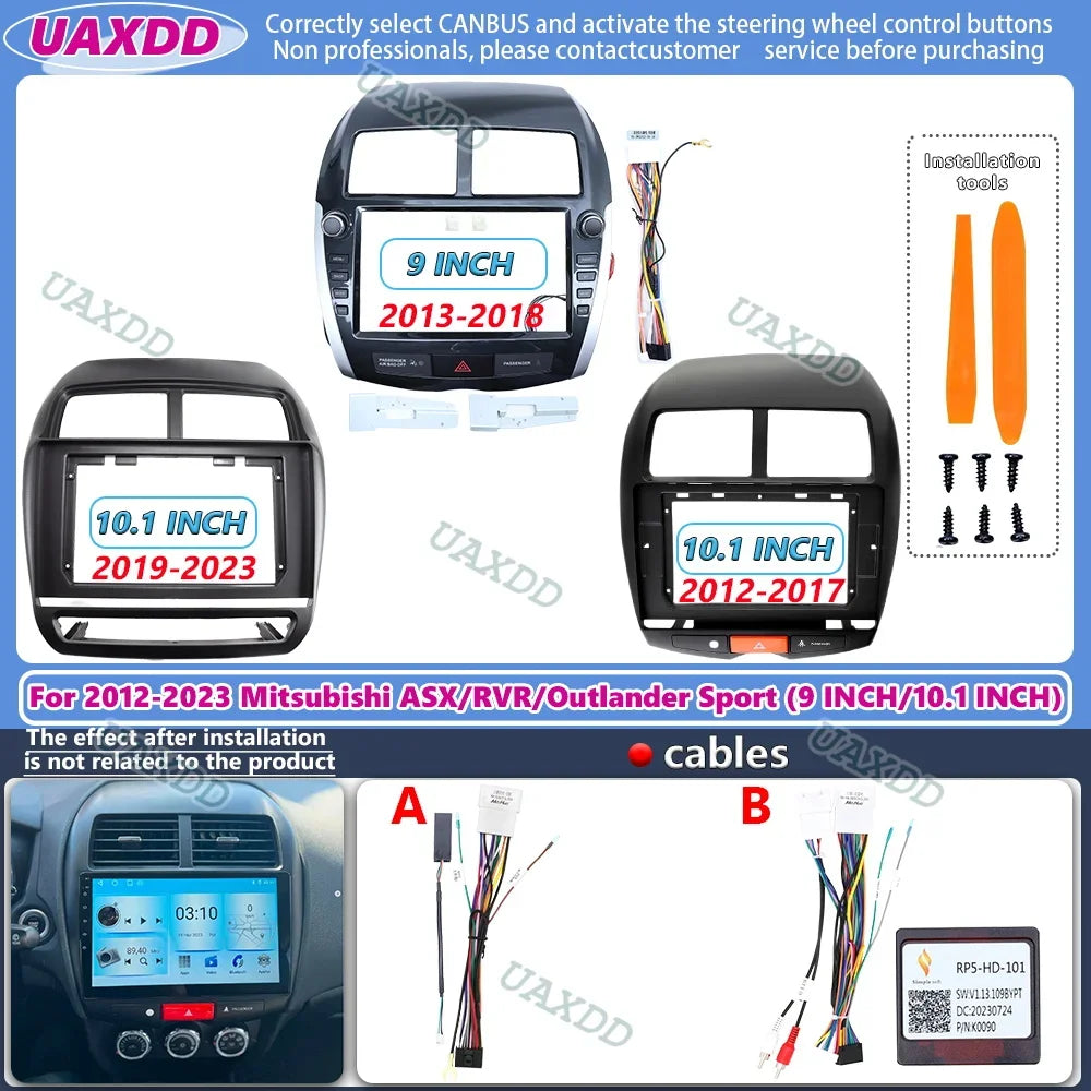 Car 2 Din 9 Inch Android Radio GPS MP5 Fascia Panel Frame Dash Board Mount Kit For Mitsubi