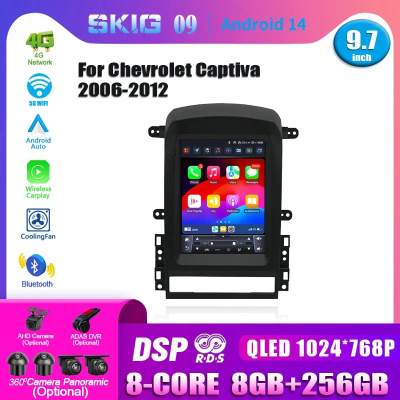 9.7inch For Chevrolet Captiva 2006-2012 Android 14 Car Radio WIFI GPS Wireless Bluetooth C