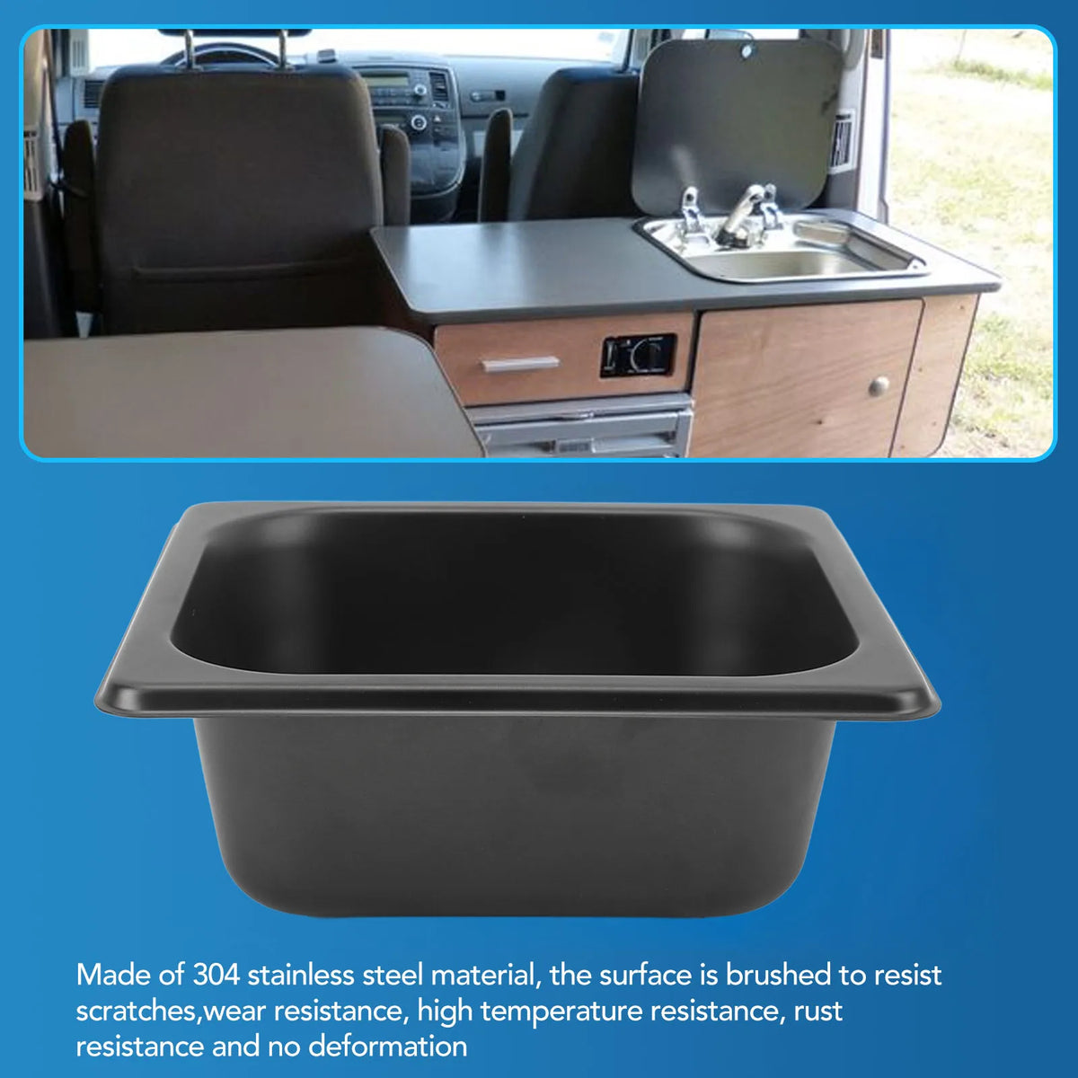 176×162×65mm RV Sink 304 Stainless Steel Black Electroplated Drop in Bar Sink for Boat RV Bathro - Automotive LED Light