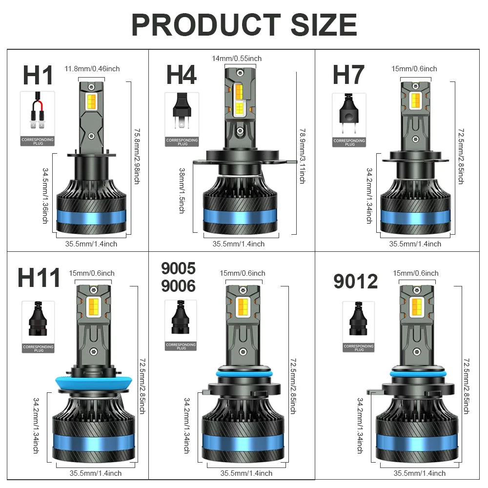 H4 LED H11 9005 HB3 9006 HB4 9012 H7 6000K 4300K 3000K LED Bulb Three Color One-Click Swit