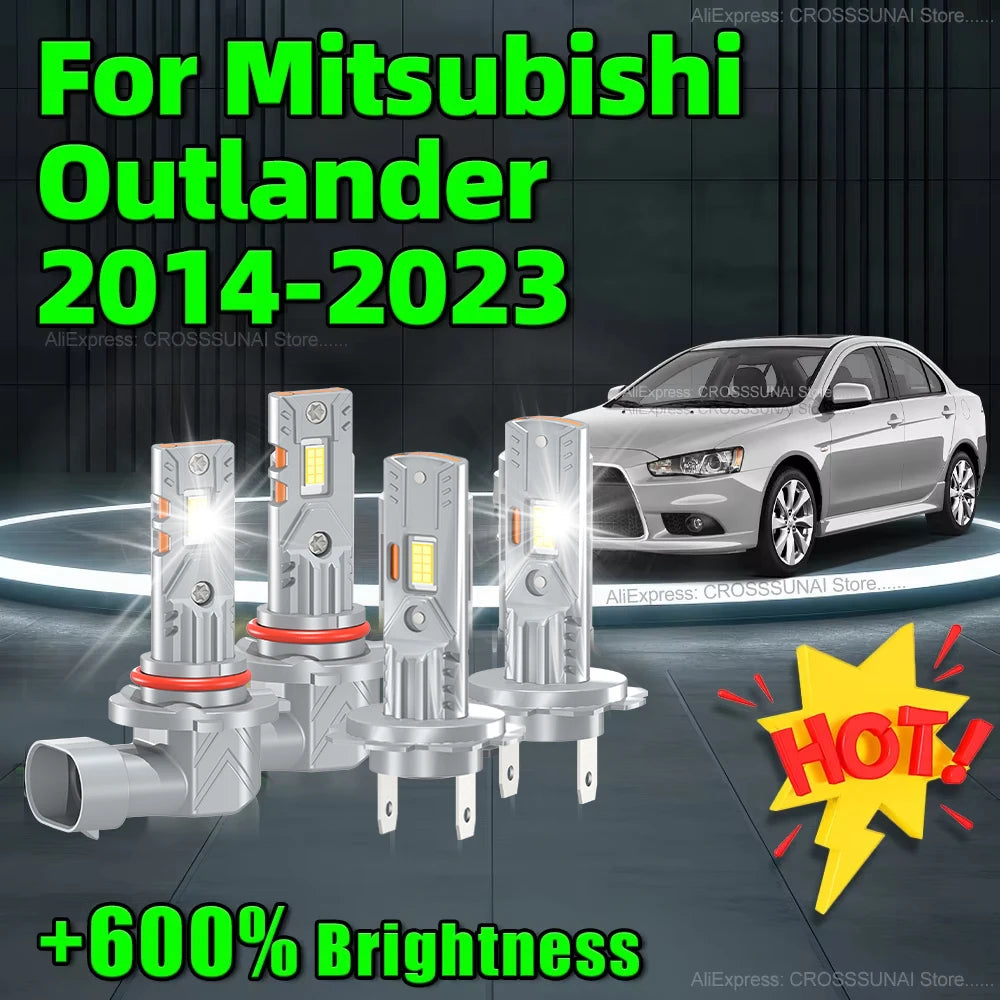 2/4Pcs Led Headlight Bulb 400W 6000K Auto Lamp H7 HB3 Wireless For Mitsubishi Outlander 20