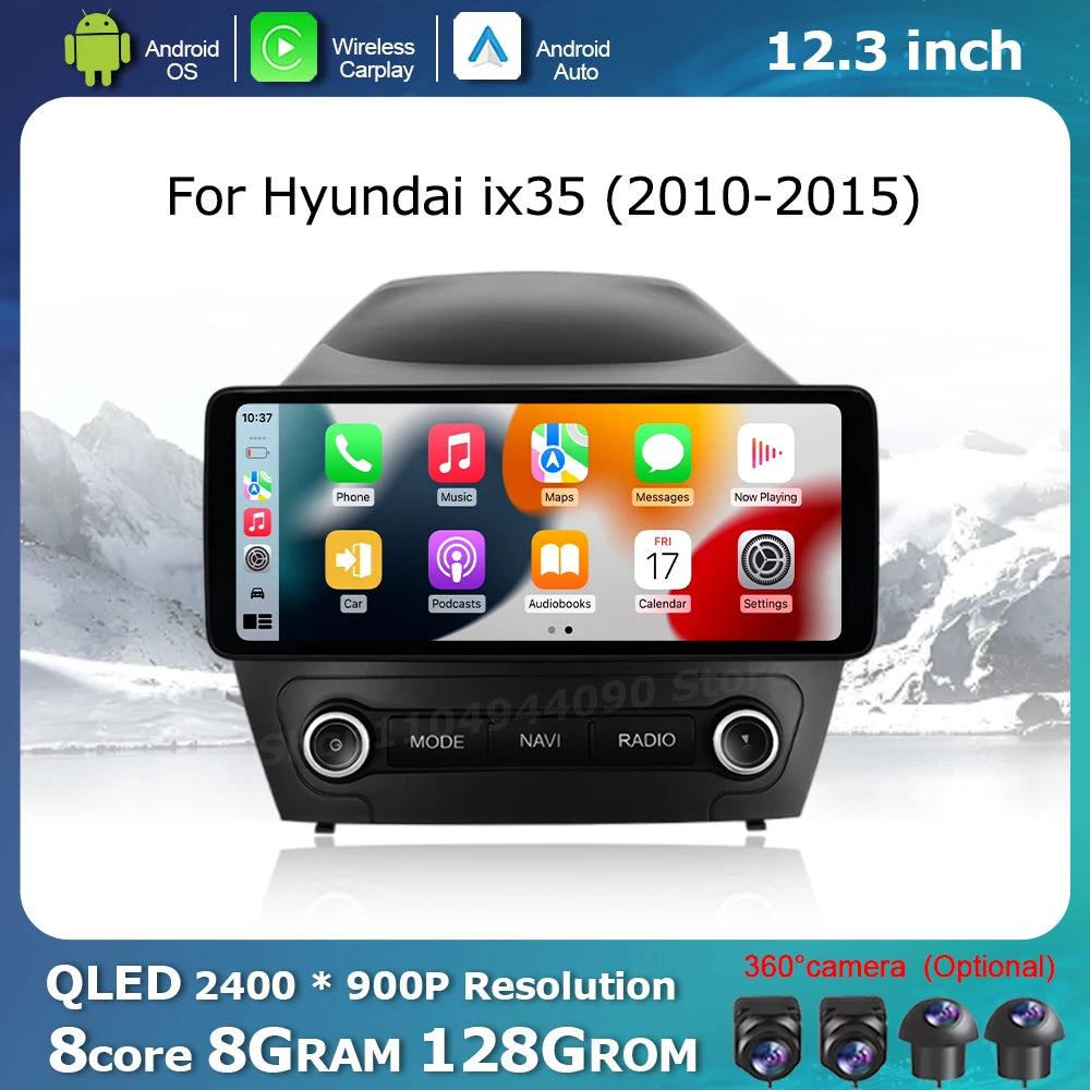 Wireless Carplay Android Auto for Hyundai ix35 2010-2015 QLED 2400*900P Car Display Screen
