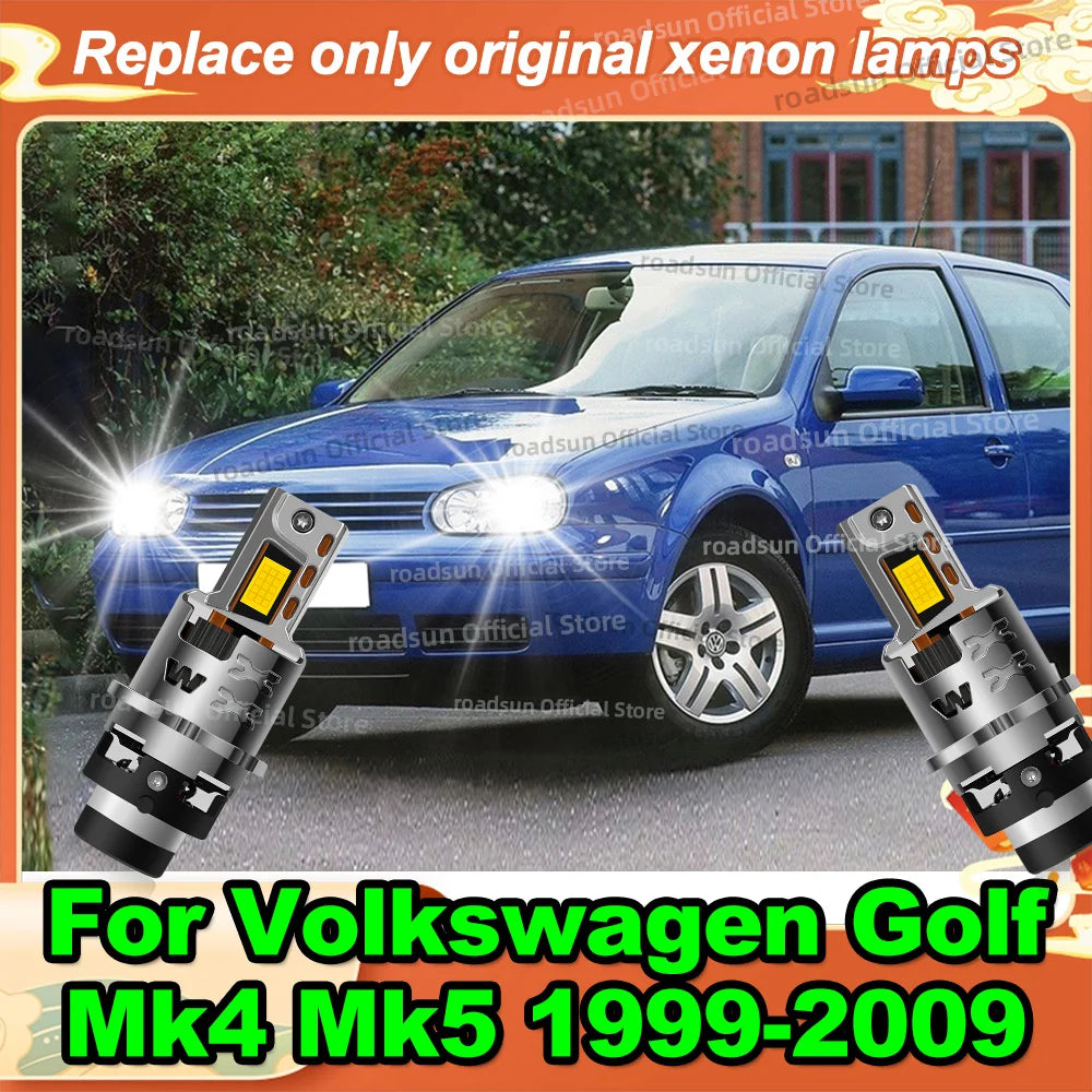 LED Headlight HID Canbus 1:1 Xenon Bulb 50000LM For Volkswagen Golf Mk4 Mk5 1999-2009 2003