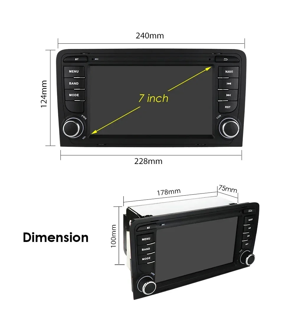 7"Android Car radio For Audi A3 S3 RS3 2003-2012 wireless Carplay Autoradio Multimedia GPS