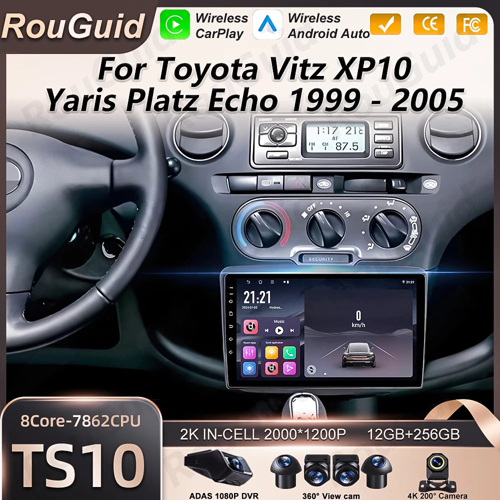 Android 16 Car Radio For Toyota Vitz XP10 Yaris Platz Echo 1999 2000 2001 2002 2003 2004 2 | AUTOKITSHOP