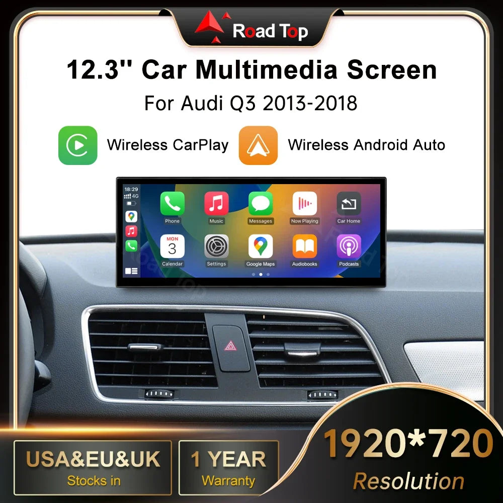 RoadTop 12.3 inch Wireless CarPlay For Audi Q3 2013-2018 Multimedia Display Android Auto A
