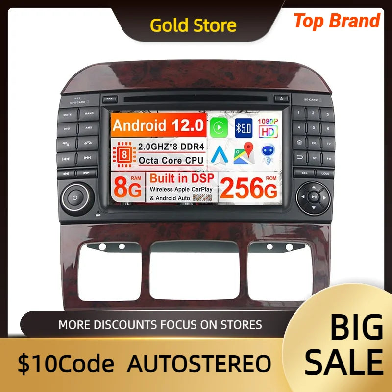 Android 13 8+256GB Car DVD Player GPS Navigation For Mercedes Benz S-Class W220/S280/S320/