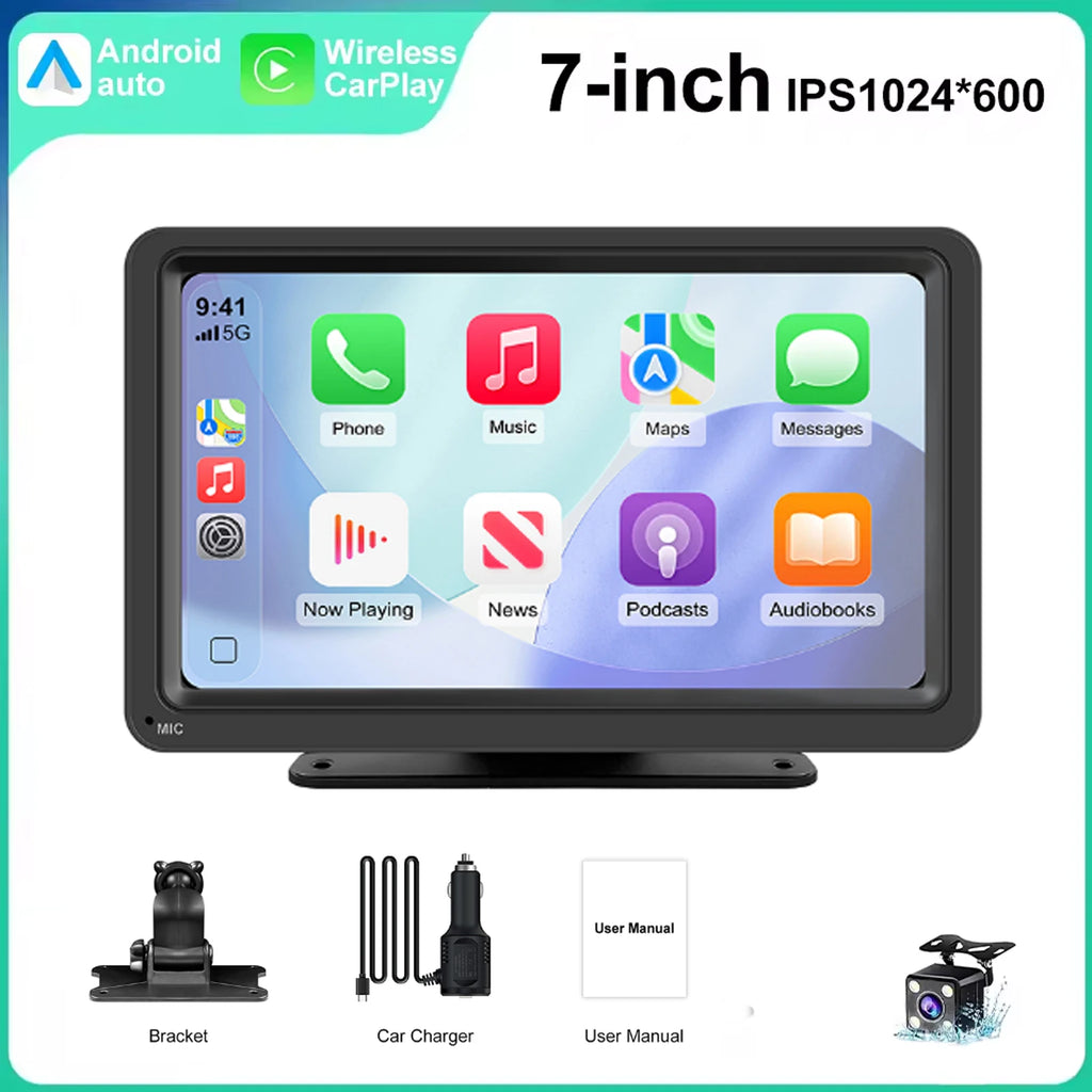 Car Radio 7 Inch Wireless CarPlay Android Auto Portable Car Stereo Multimedia Player With