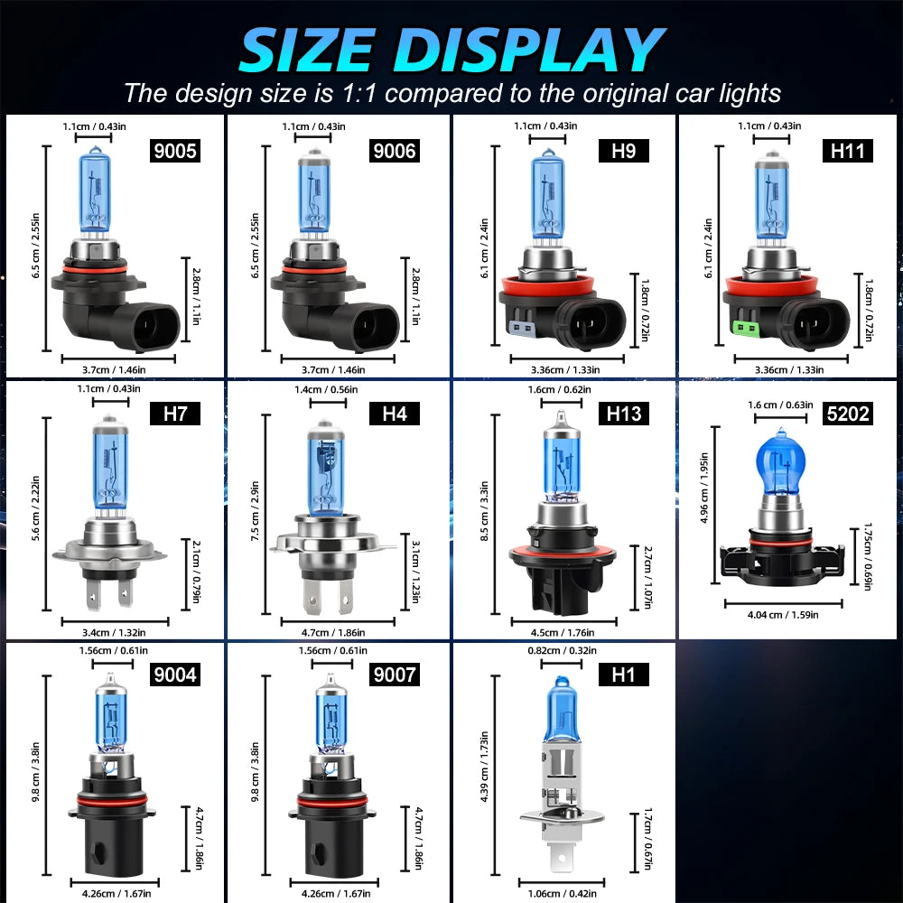Halogen Bulbs Super Bright H7 H4 H11 H9 H1 12V 100W White 6000K 9145 5202 H13 9012 Headlig