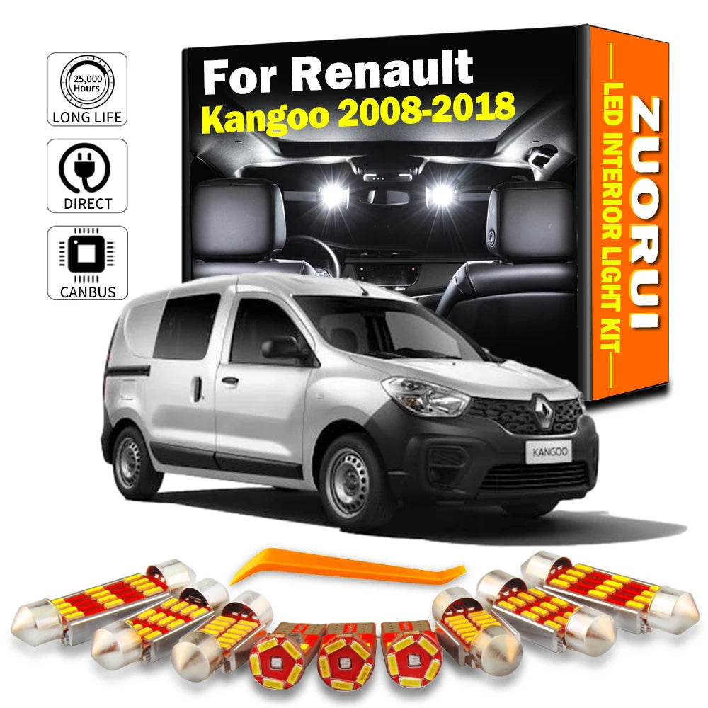 11-Piece LED Interior Light Kit for Renault Kangoo 2008- 2015 - Canbus Dome Map Door Trunk Bulbs | AUTOKITSHOP