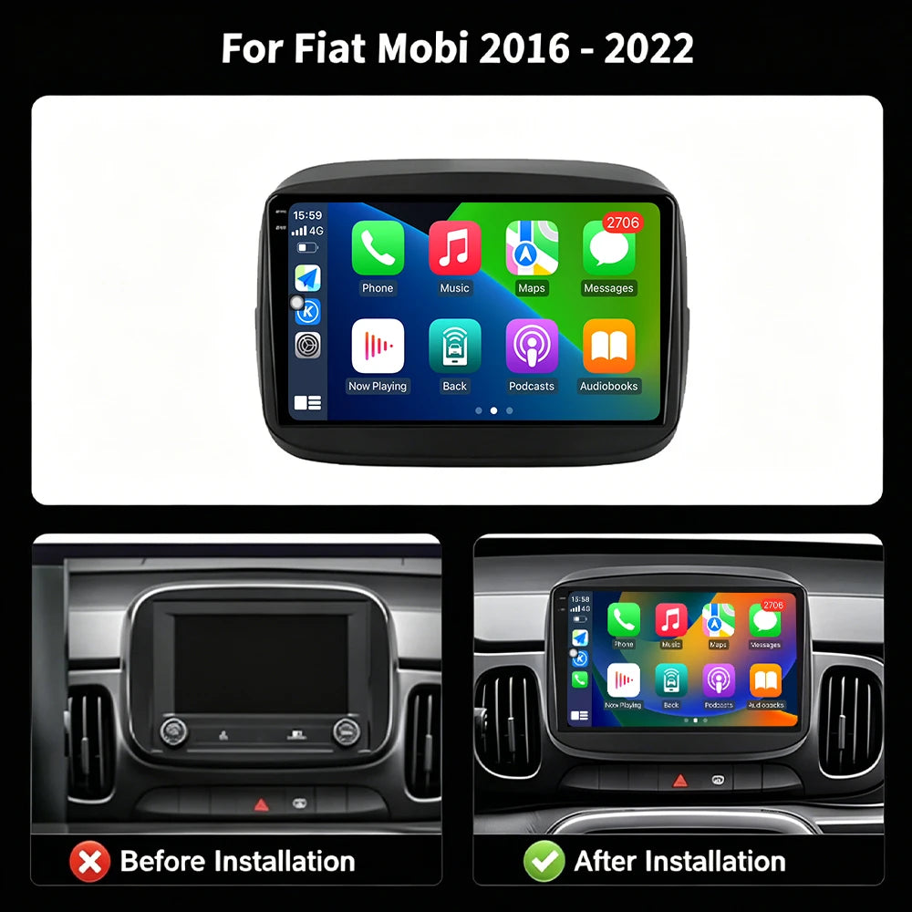 9" Android 16 For Fiat Mobi 2016 - 2022 Multimedia Android Car Radio lounge Player Screen