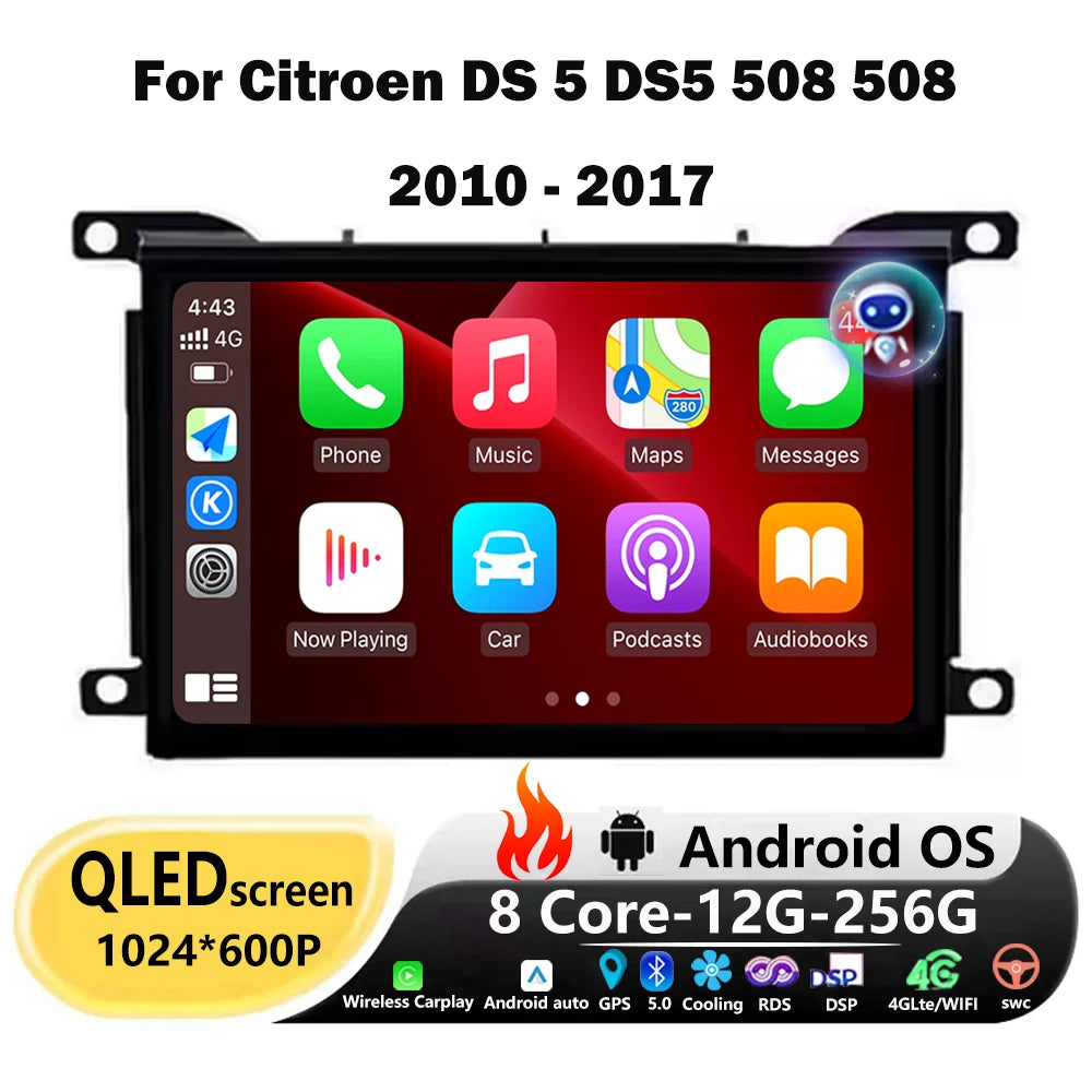 Android 16 Auto For Citroen DS 5 DS5 508 2010 - 2017 QLED Screen Car Radio Multimedia Play