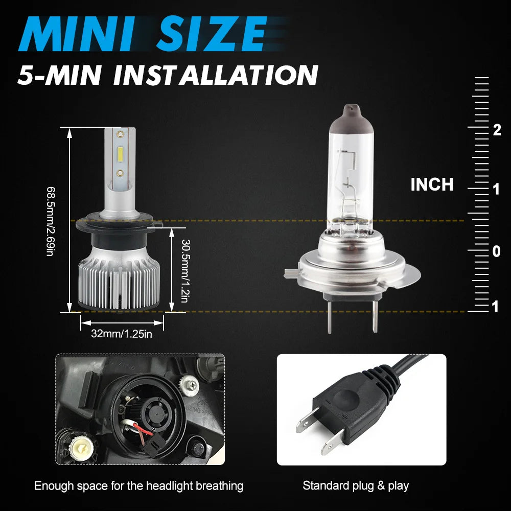BEVINSEE Bombillas LED H7 60W 10000LM H4 LED Car Headlight High Low Beam H11 9005 HB3 9006
