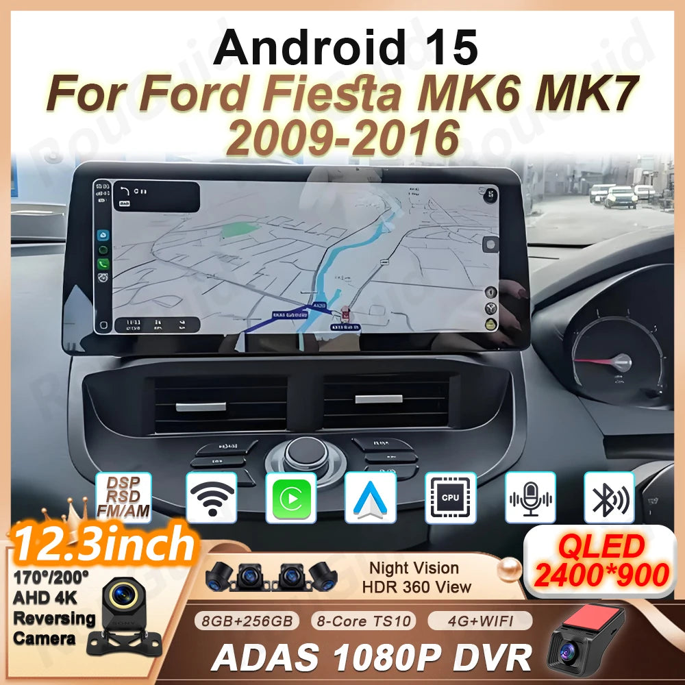 12.3 Inch Car Radio For Ford Fiesta MK6 MK7 2009 2010 2011 2012 - 2016 Android Multimedia  | AUTOKITSHOP