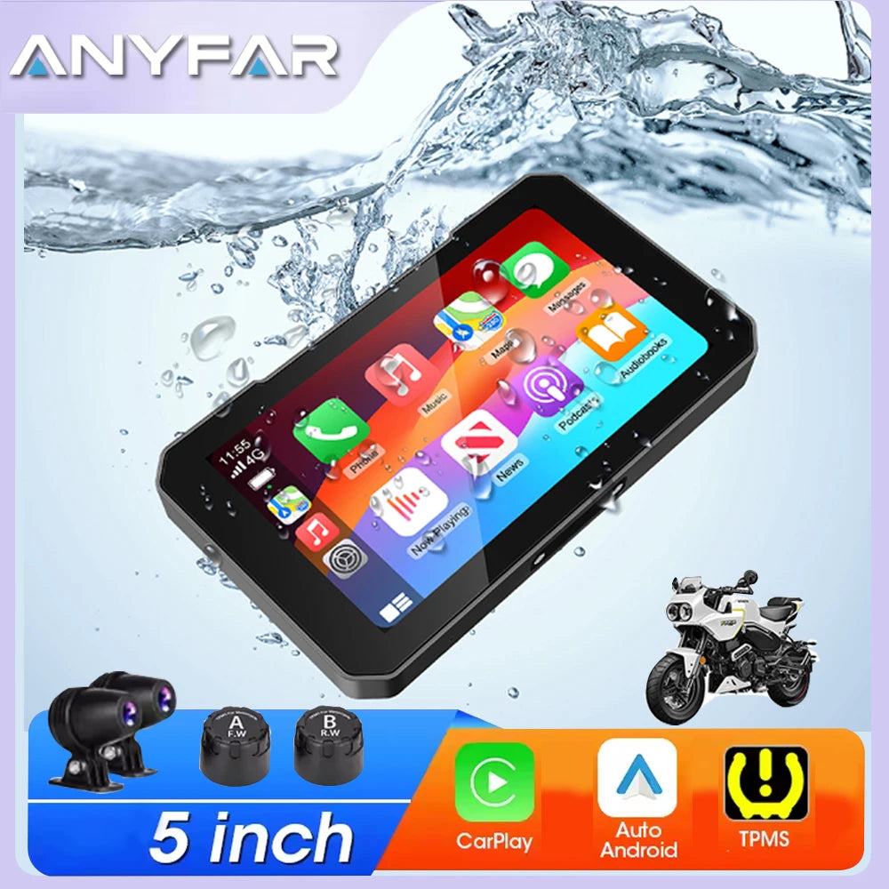 5.0 inch Wireless CarPlay Moto Android Auto Portable Motorcycle GPS Navigation Display Scr