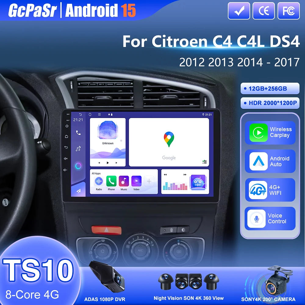 4G For Citroen C4 C4L DS4 2012 - 2017 5G WIFI Car Android Auto Radio Carplay Navigation Mu