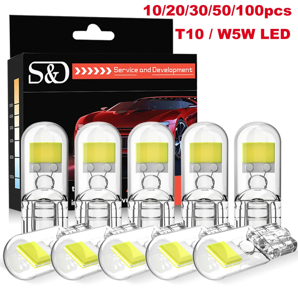 10/20/30/50/100pcs W5W Led T10 Canbus Car Light COB Glass Auto Automobiles License Plate L