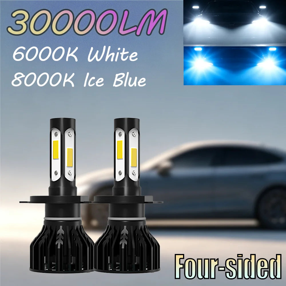 30000LM 4-Sides 9005/HB3 9006/HB4 H4 H7 H11 H13 9004 9007 Car LED Bulbs 6000K White 8000K