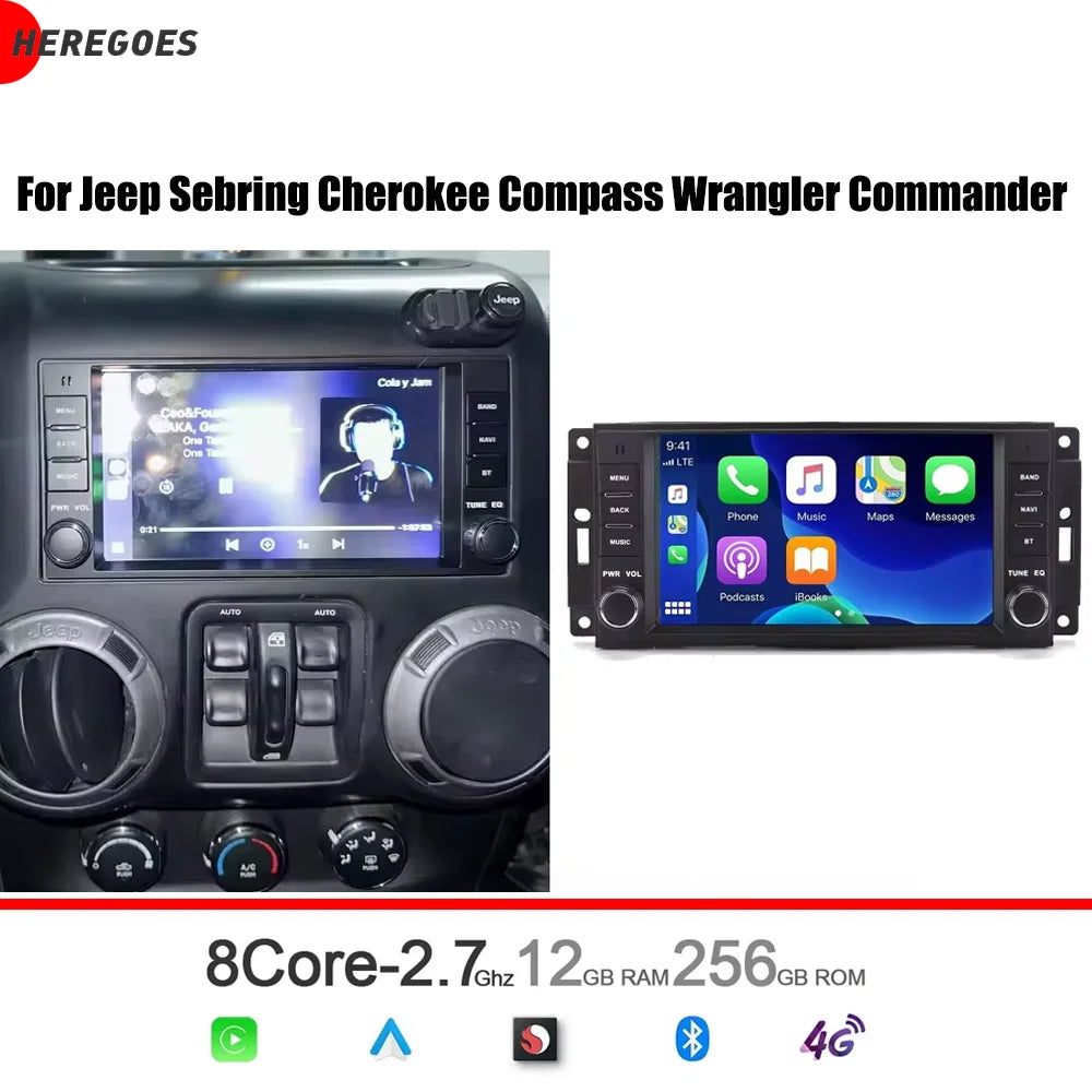 7" CarPlay DSP Android 15.0 8 Core 12GB RAM 256GB Car Radio GPS Multimedia Player for Jeep Sebring Cherokee Compass Wran