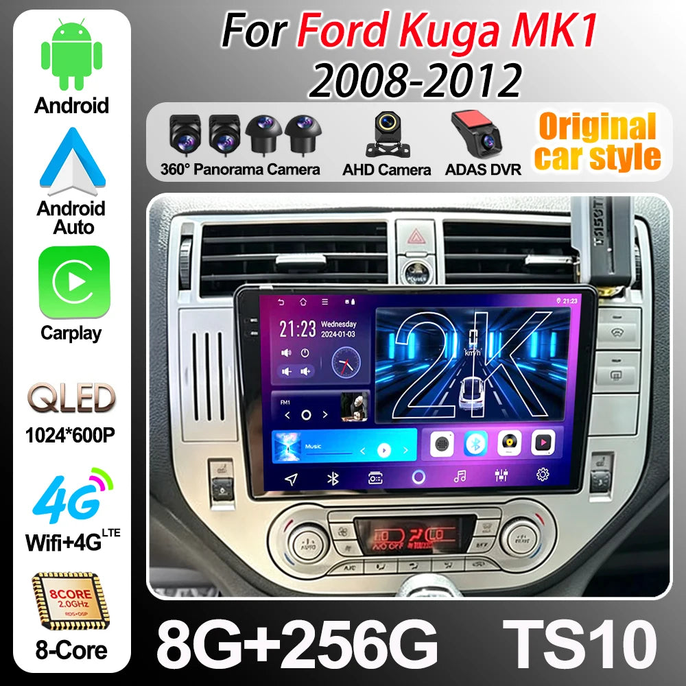Android 16 For Ford Kuga Mk1 2008-2012 Car Radio Carplay Auto 5g Wifi Stereo Head Unit Vid | AUTOKITSHOP