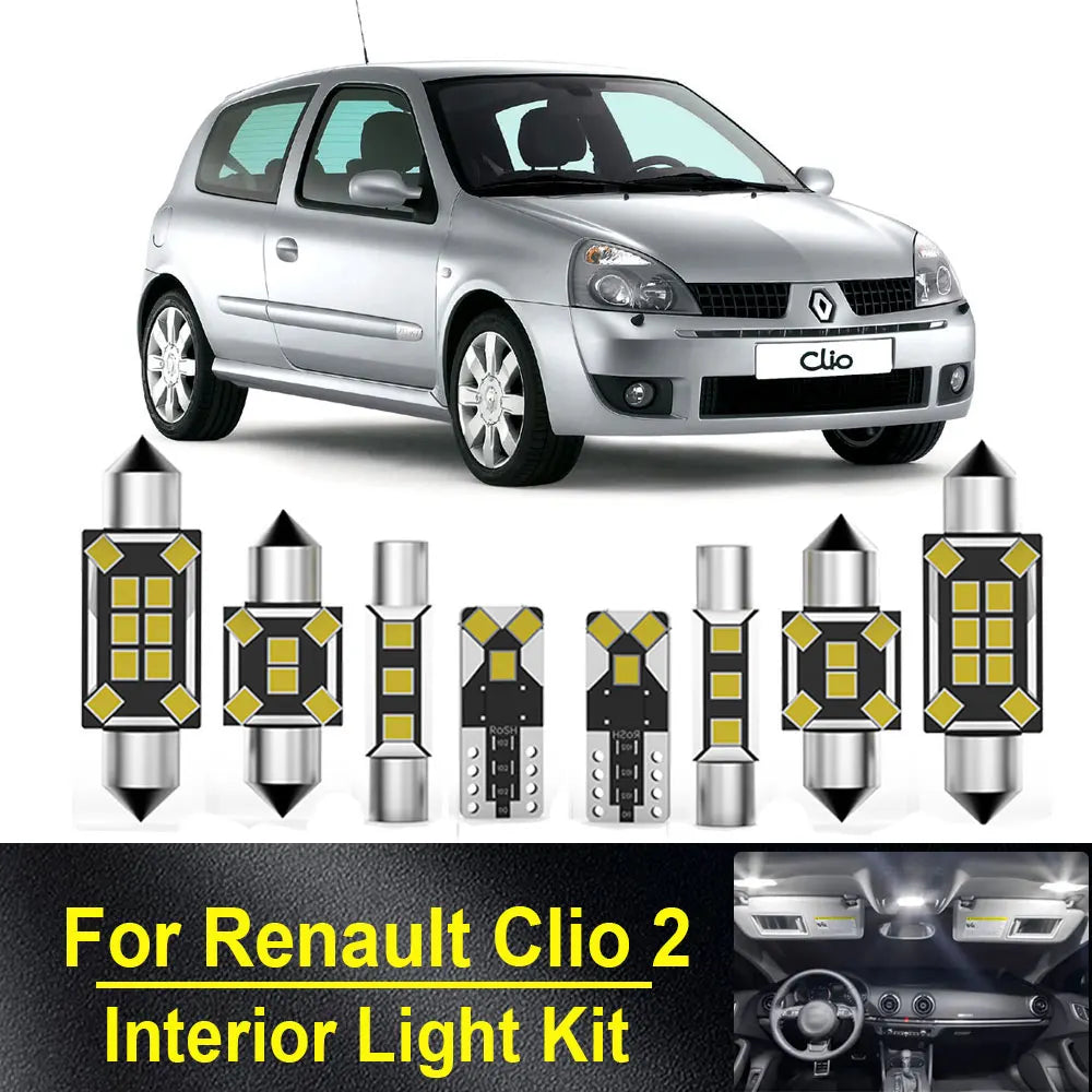 8-Piece LED Interior Light Kit for Renault Clio 2 II MK2 - Canbus Error-Free Bulbs | AUTOKITSHOP