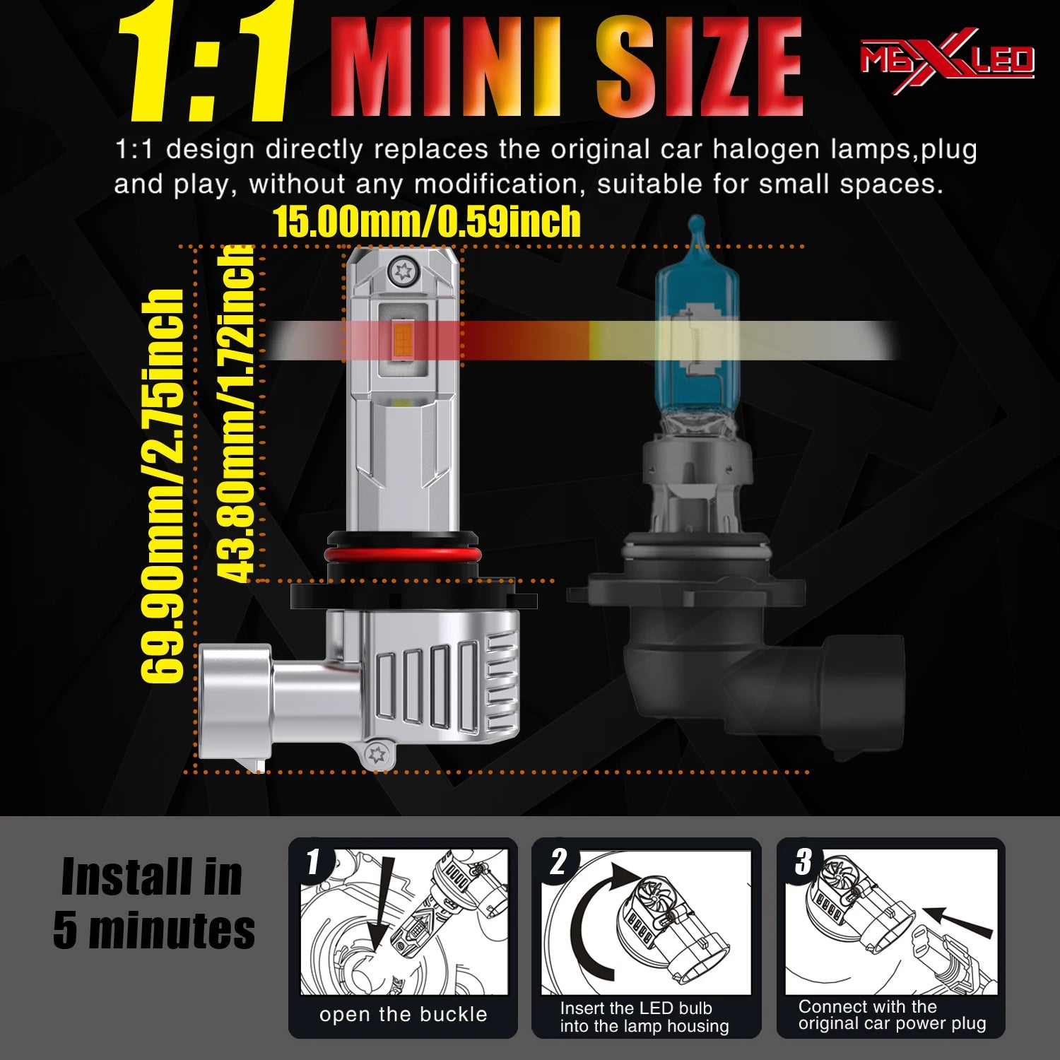 2x HB3 9005 Led Headlight Canbu Car Bulb High Power 6000K Xenon White Light Moto Diode Lam