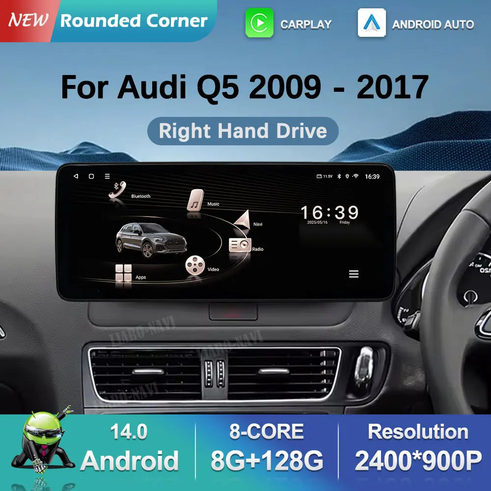 12.3 inch Navigation GPS 4G Ultra-thin Screen Right Hand Drive for Audi Q5 2009 - 2017 Car