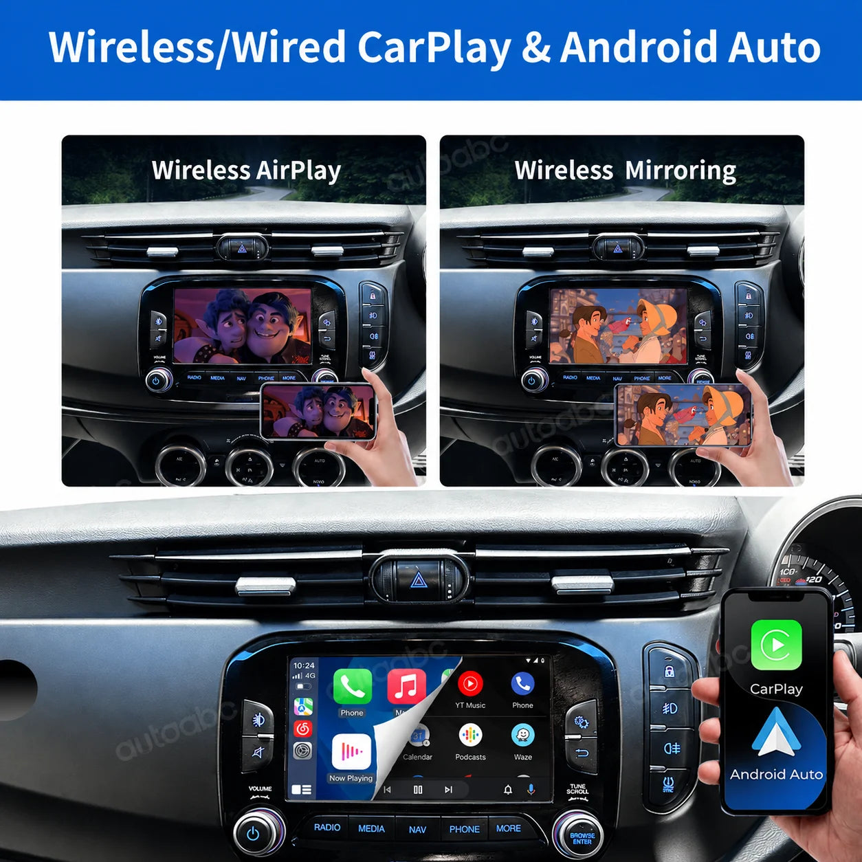Wireless Apple CarPlay Android Auto Interface For Alfa Romeo Giulietta 2014-2021 Fiat 500X