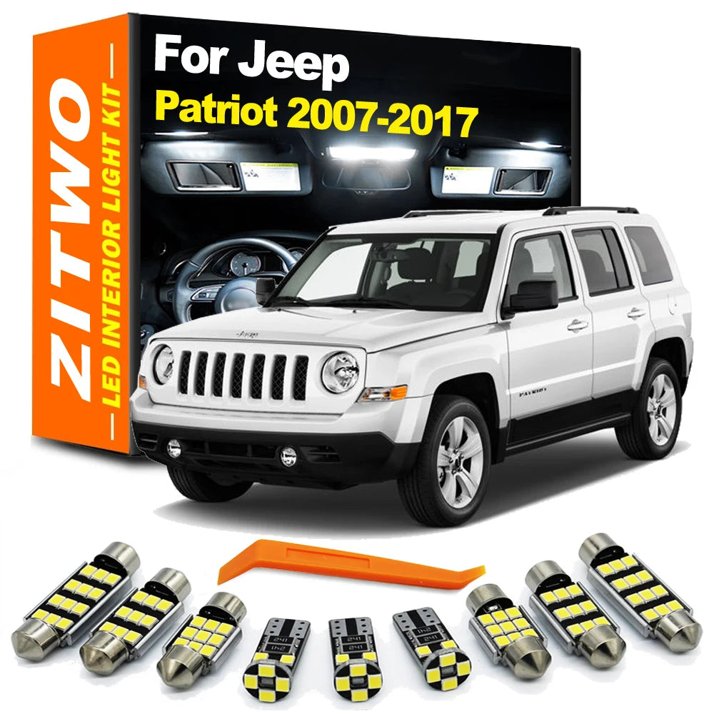 ZITWO 8Pcs Car LED Interior Light Kit For Jeep Patriot 2007 2008 2009 2010 2011 2012 2013 2014 2015 2016 2017 Reading Led Bulbs