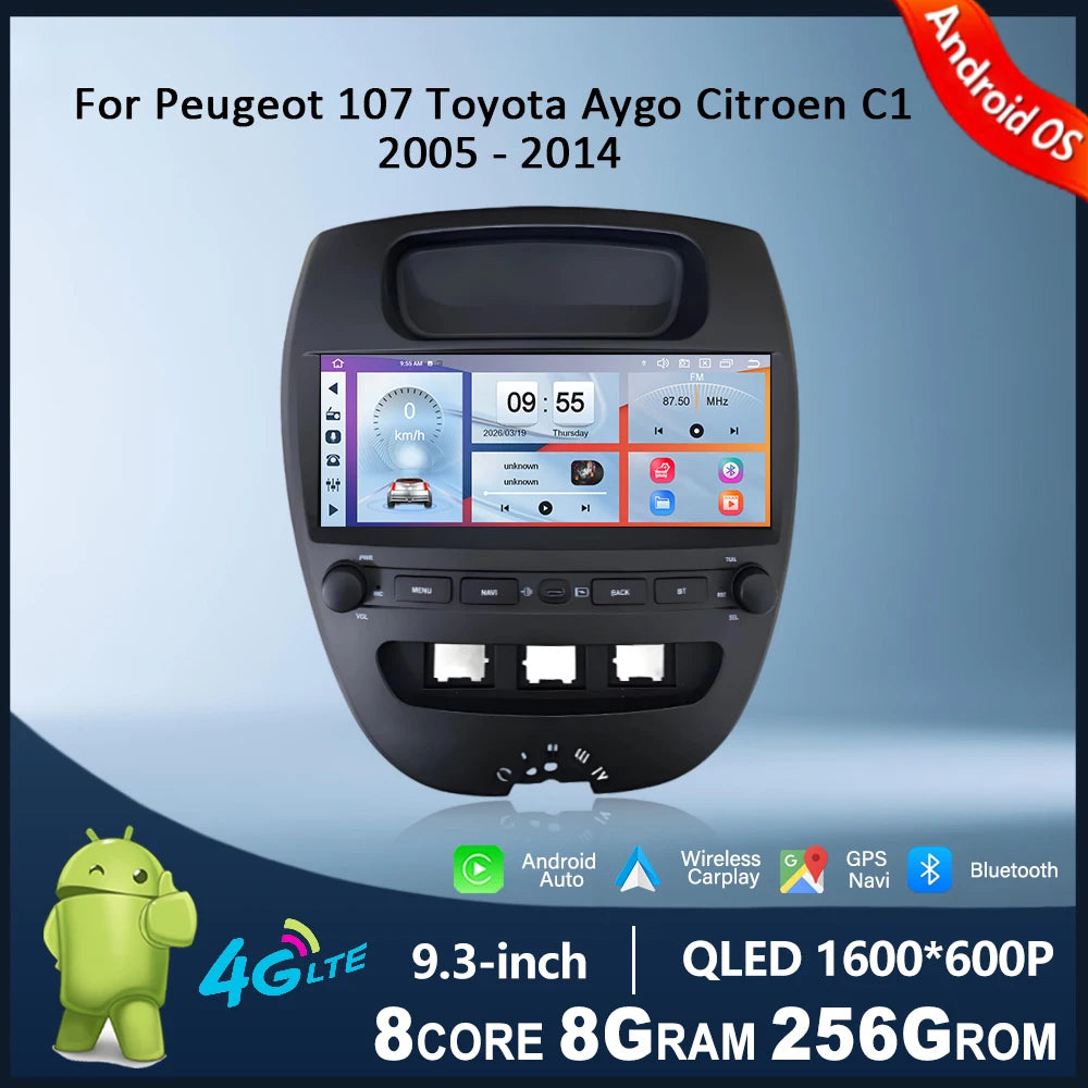 Carplay Android OS System Car Radio for Peugeot 107 Toyota Aygo Citroen C1 2005 - 2014 Mul