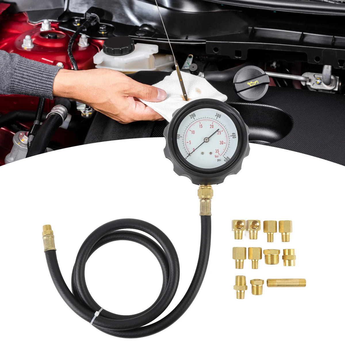 12Pcs Car Engine Oil Pressure Gauge 0 to 500psi Transmission Fluid Tester Tool Kit Automatic Gea - Automotive LED Light